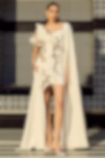 Ivory Crepe Draped Shift Party Wear Dress by Supria Munjal at Pernia's Pop Up Shop