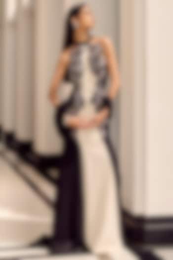 Black & Ivory Crepe Draped Mermaid Bridal Gown by Supria Munjal at Pernia's Pop Up Shop