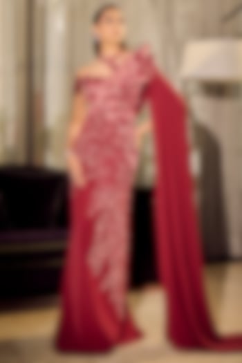 Wine Crepe Draped Bridal Gown by Supria Munjal at Pernia's Pop Up Shop