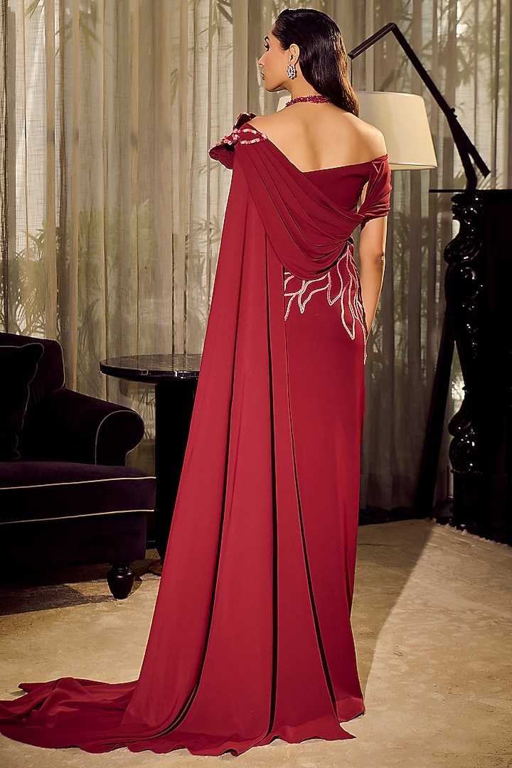Wine Crepe Draped Bridal Gown by Supria Munjal at Pernia's Pop Up Shop
