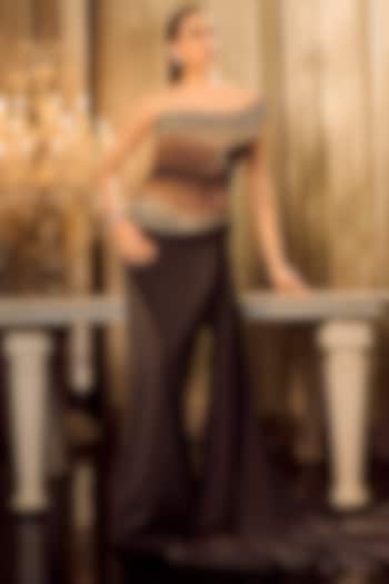 Black Crepe Draped Corset Bridal Gown by Supria Munjal at Pernia's Pop Up Shop