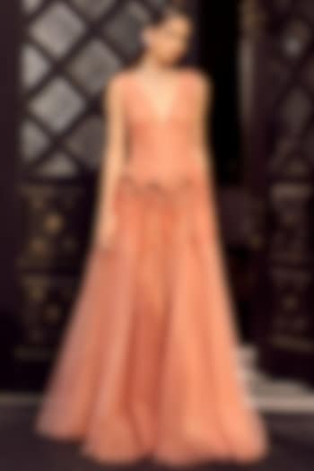 Light Rust Tulle Embellished Wedding Gown by Supria Munjal at Pernia's Pop Up Shop