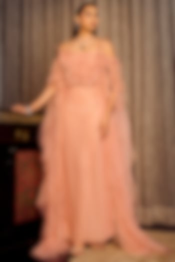 Dusty Pink Tulle Ruffled Wedding Gown by Supria Munjal at Pernia's Pop Up Shop