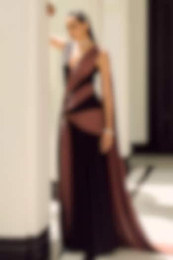 Black & Nutmeg Brown Crepe Draped Wedding Gown by Supria Munjal at Pernia's Pop Up Shop