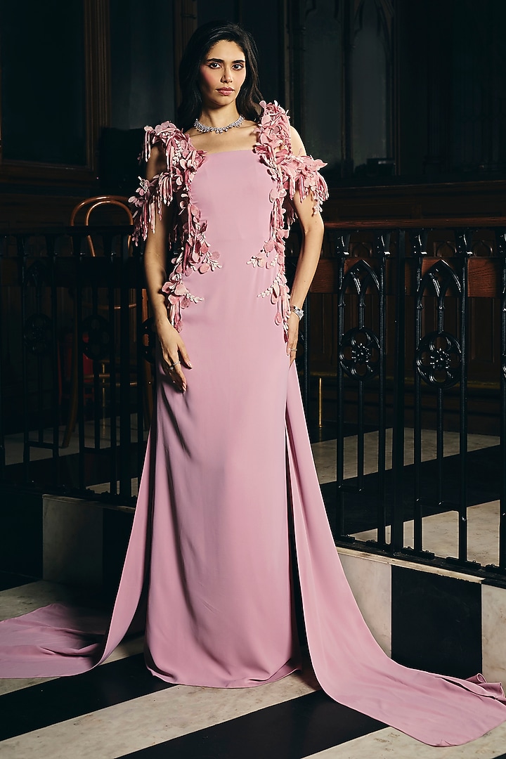 Nectar Pink Crepe Wedding Gown by Supria Munjal at Pernia's Pop Up Shop