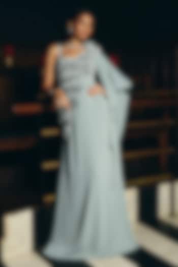 Smoke Grey Crepe Wedding Gown by Supria Munjal at Pernia's Pop Up Shop