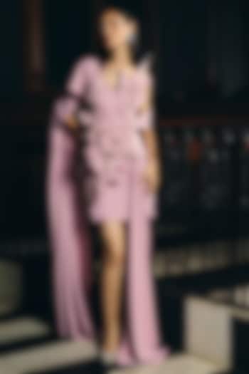 Nectar Pink Crepe Floral Applique One-Shoulder Bridal Gown by Supria Munjal at Pernia's Pop Up Shop