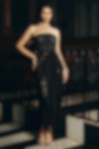 Black Fringe Fabric Strapless Bridal Gown by Supria Munjal at Pernia's Pop Up Shop