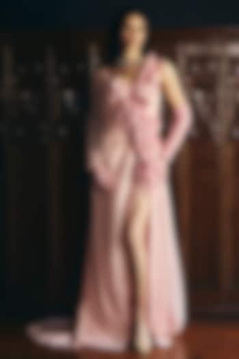 Blossom Pink Organza Floral Applique Draped Bridal Gown by Supria Munjal at Pernia's Pop Up Shop