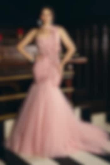 Blossom Pink Tulle Fishtail Wedding Gown by Supria Munjal at Pernia's Pop Up Shop