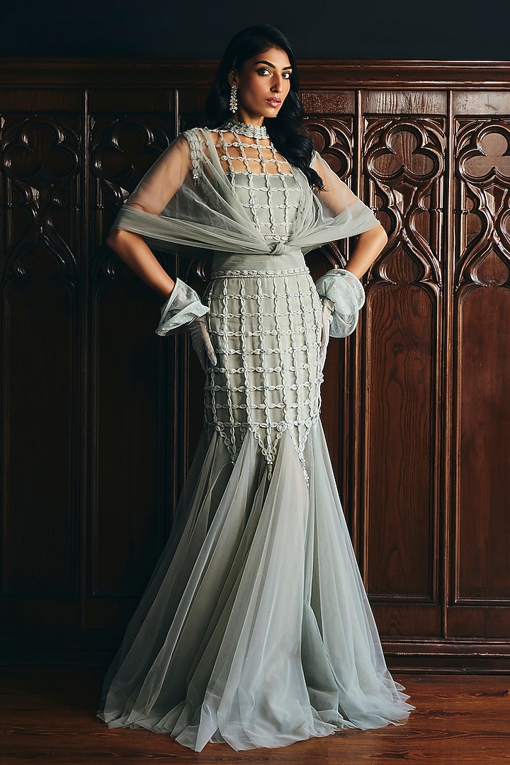 Smoke Grey Tulle Wedding Gown by Supria Munjal at Pernia's Pop Up Shop