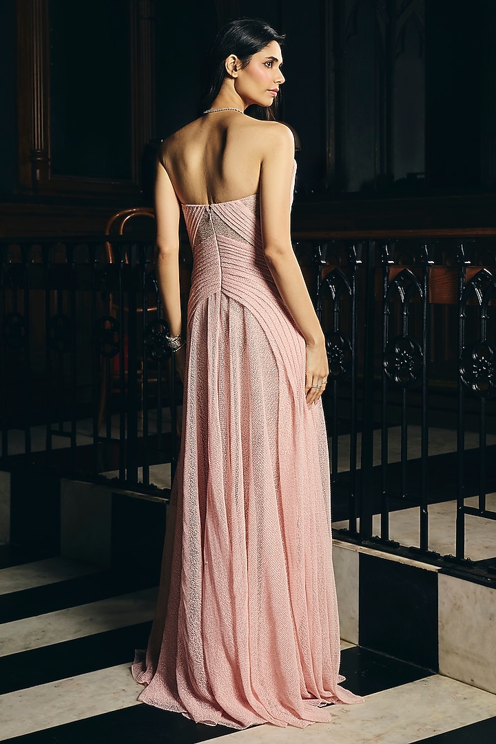 Blossom Pink Textured Tulle Strapless Wedding Gown by Supria Munjal at Pernia's Pop Up Shop