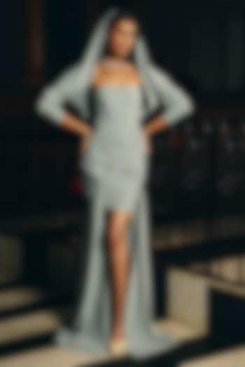 Smoke Grey Crepe Sculpted Strapless Wedding Gown by Supria Munjal at Pernia's Pop Up Shop