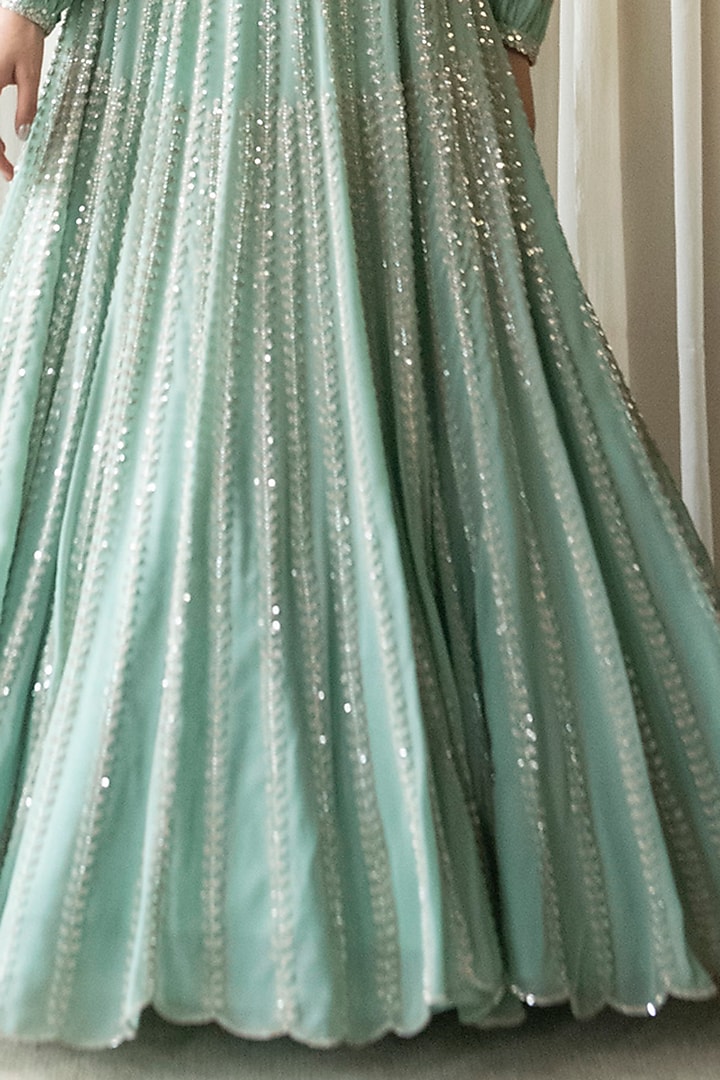 Green Georgette Hand Embroidered Bridal Lehenga Set by Summer by Priyanka Gupta at Pernia's Pop Up Shop