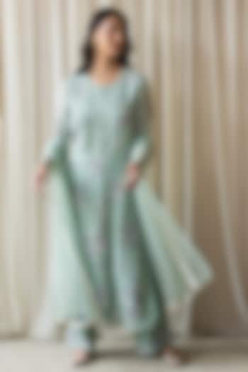 Teal Georgette Machine & Hand Embroidered Kurta Set by Summer by Priyanka Gupta at Pernia's Pop Up Shop
