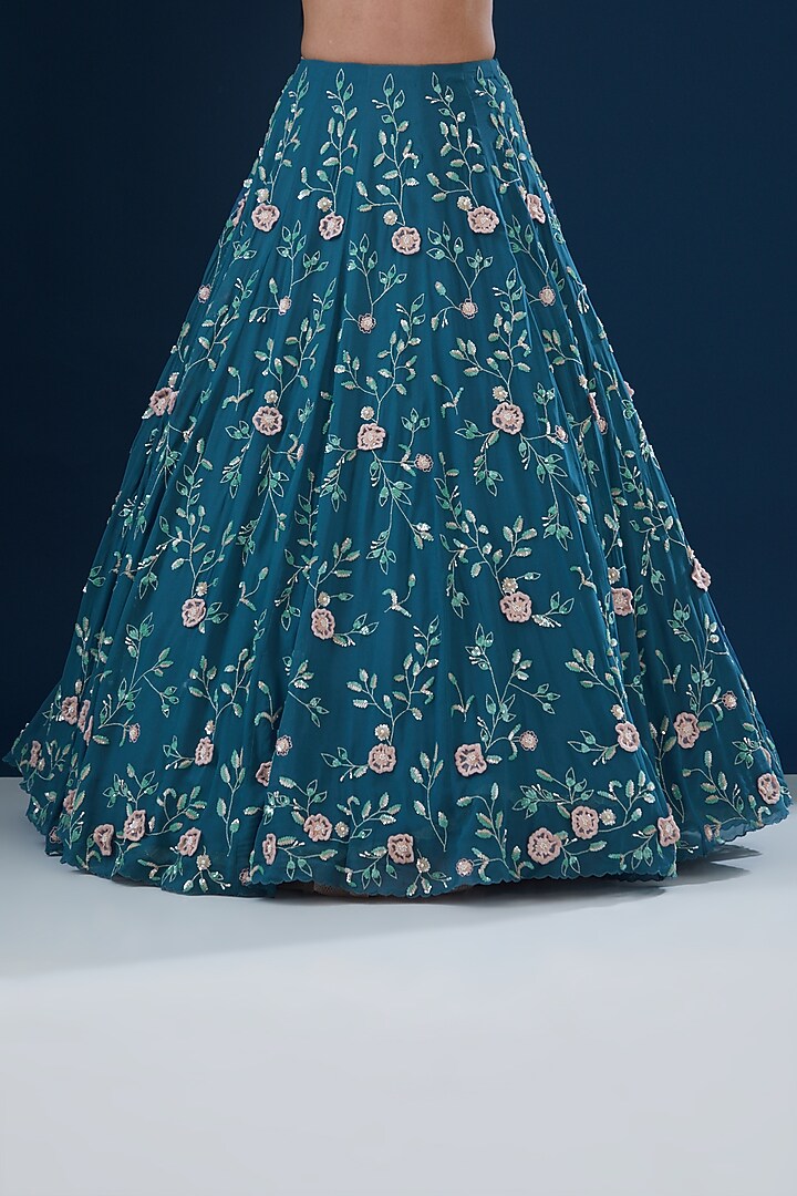 Blue Georgette Hand Embroidered Wedding Lehenga Set by Summer by Priyanka Gupta at Pernia's Pop Up Shop