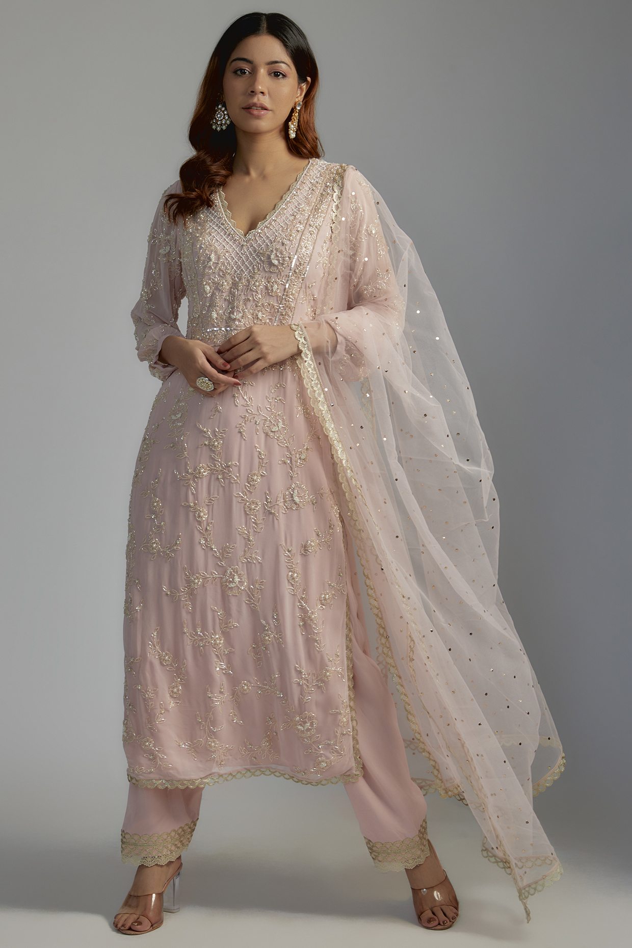 Pink Georgette Hand Embroidered Kurta Set by Summer by Priyanka Gupta at Pernia's Pop Up Shop
