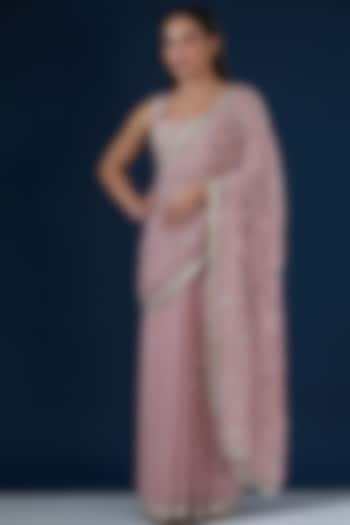 Lavender Georgette Hand Embroidered Wedding Saree Set by Summer by Priyanka Gupta at Pernia's Pop Up Shop