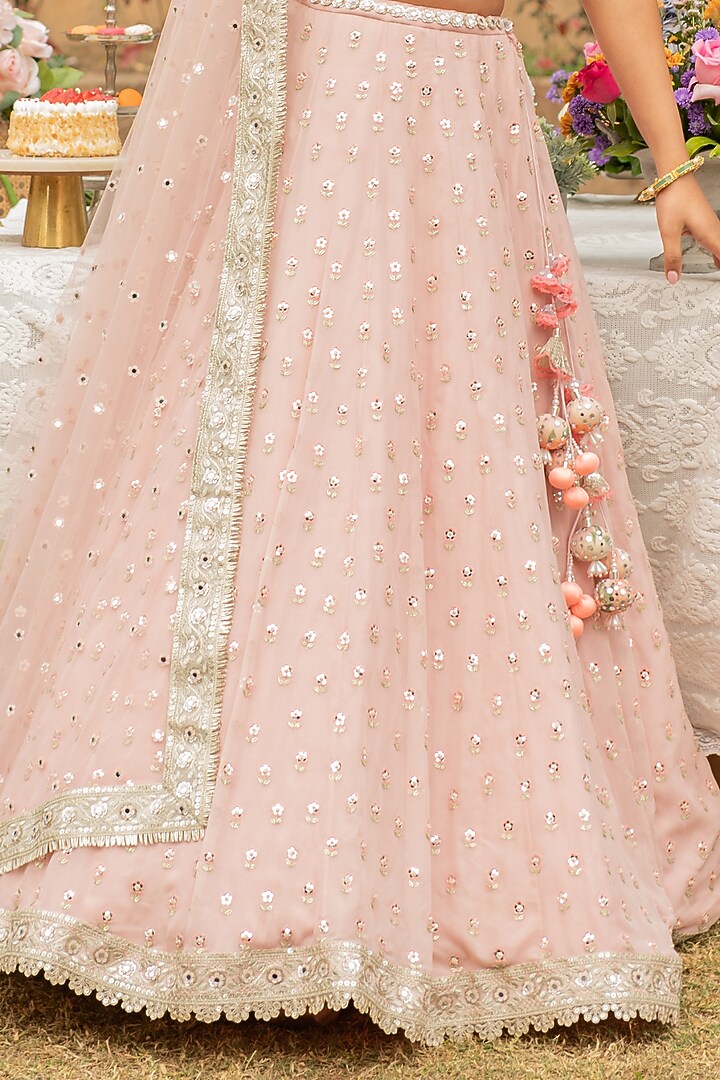 Pink Georgette Mirror Embroidered Wedding Lehenga Set by Summer by Priyanka Gupta at Pernia's Pop Up Shop