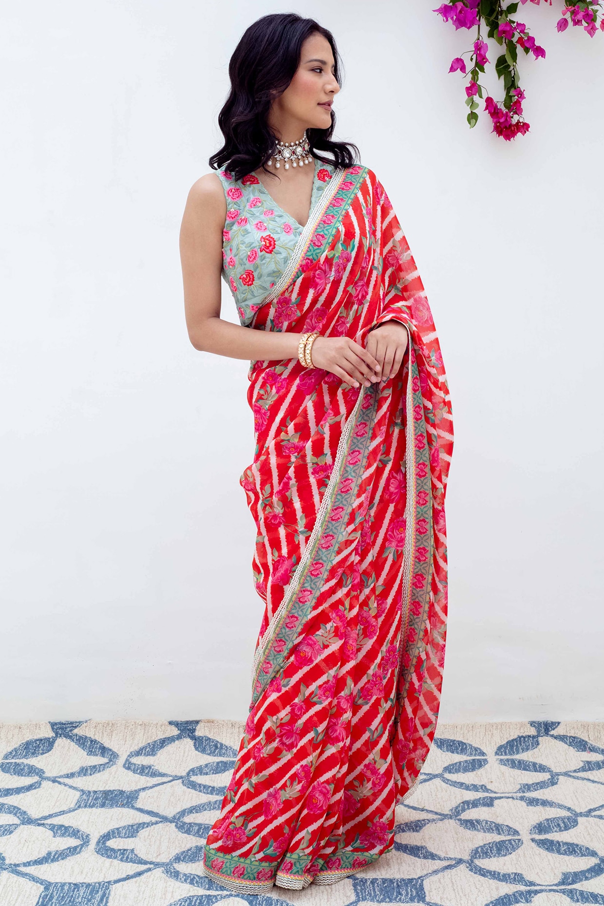 Buy Pink Leheriya Saree with Hand Embroidery by Designer NIDHI THOLIA  Online at Ogaan.com