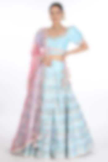 Sky Blue Embroidered Bridal Lehenga Set by Summer by Priyanka Gupta at Pernia's Pop Up Shop