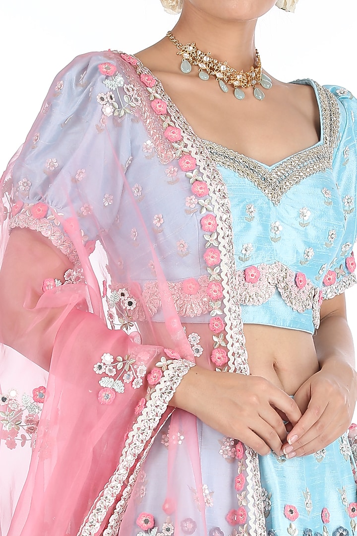 Sky Blue Embroidered Bridal Lehenga Set by Summer by Priyanka Gupta at Pernia's Pop Up Shop