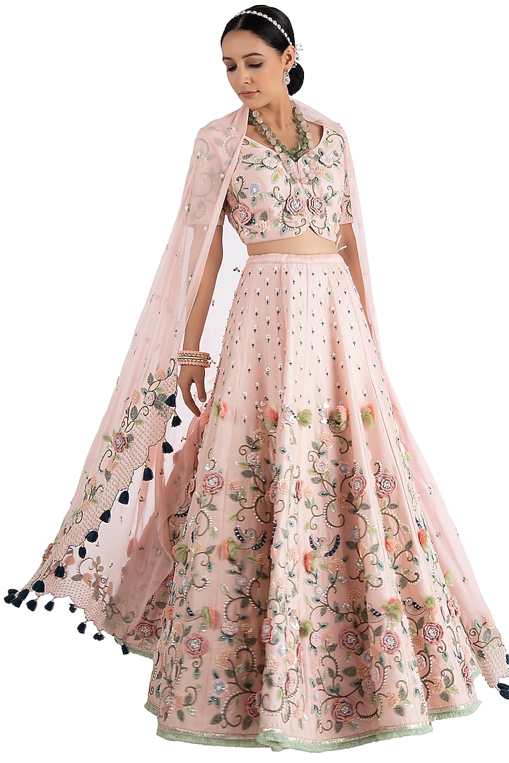 Pink Chanderi Embroidered Bridal Lehenga Set by Summer by Priyanka Gupta at Pernia's Pop Up Shop