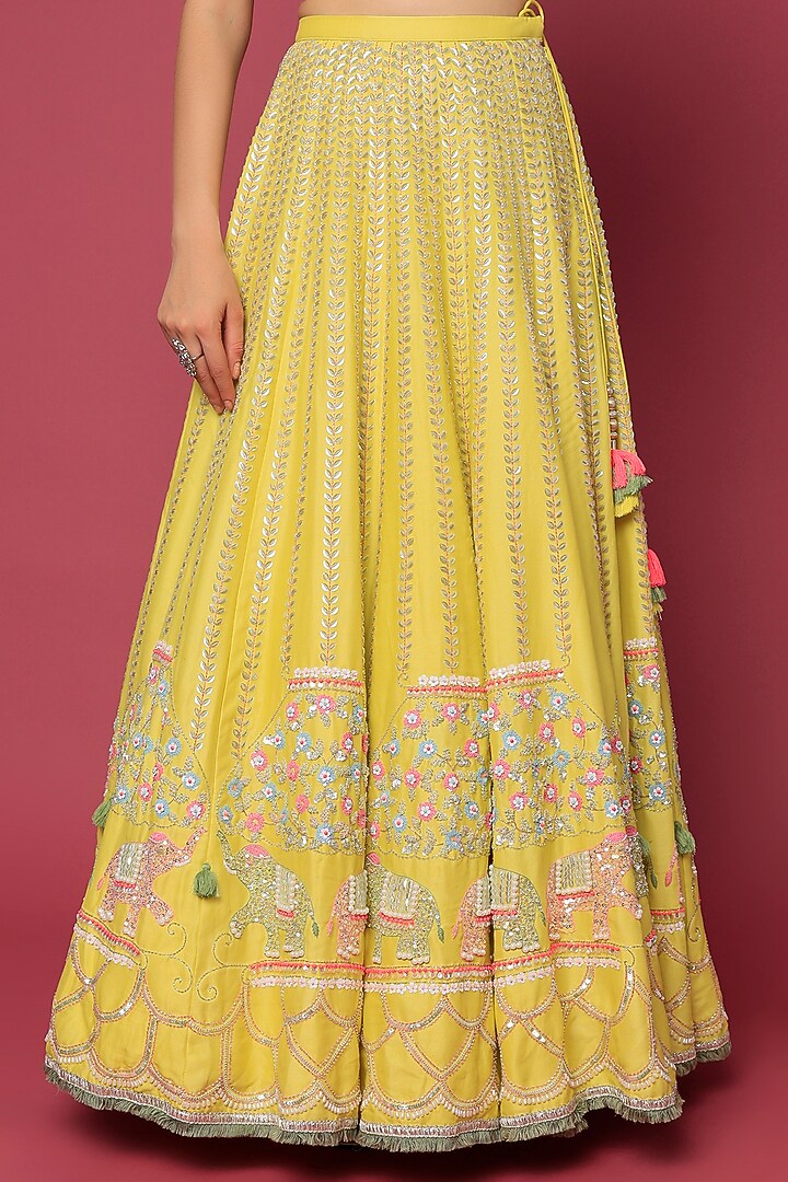 Yellow Chanderi Embroidered Bridal Lehenga Set by Summer by Priyanka Gupta at Pernia's Pop Up Shop