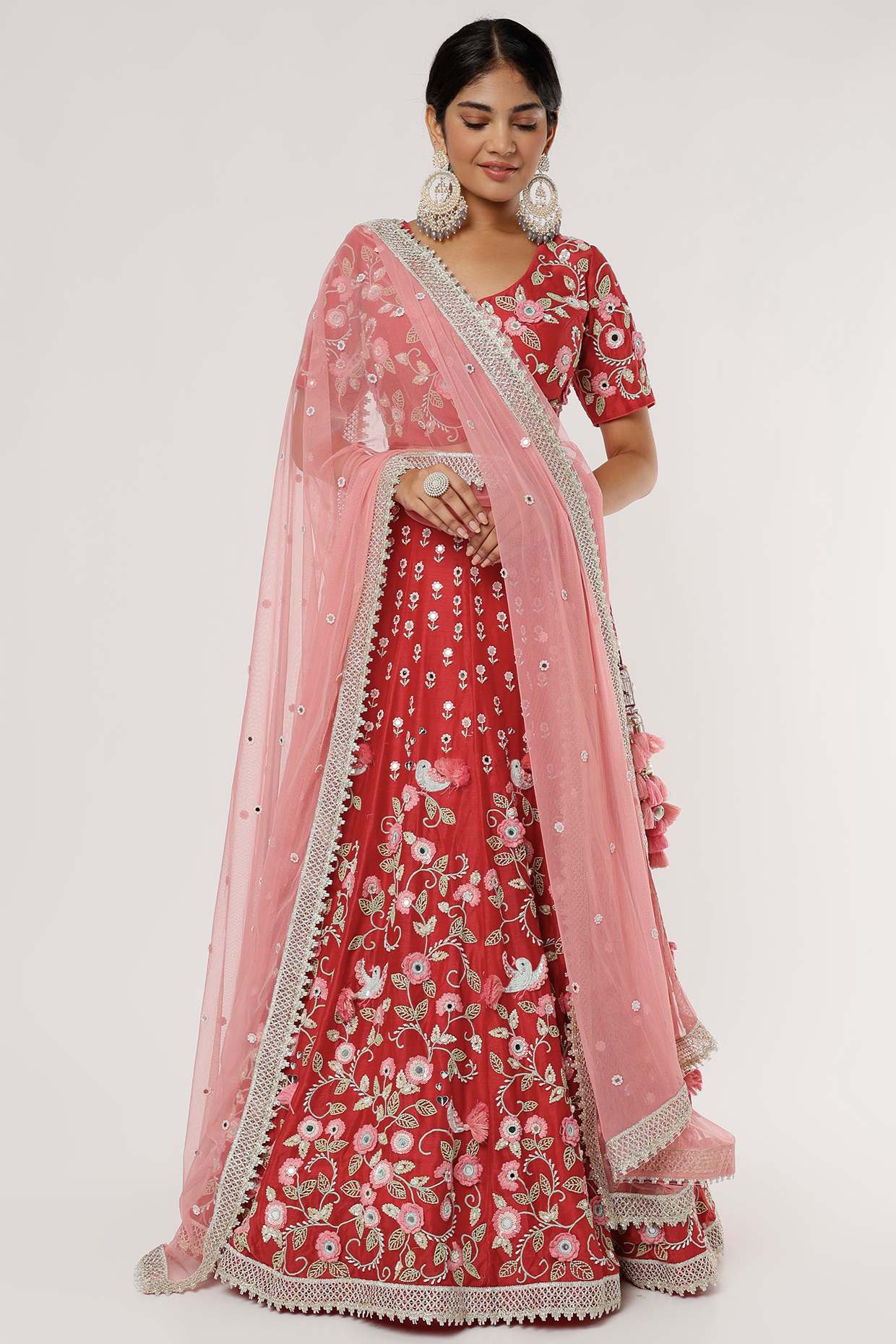 Red Hand Embroidered Wedding Lehenga Set by Summer by Priyanka Gupta at Pernia's Pop Up Shop