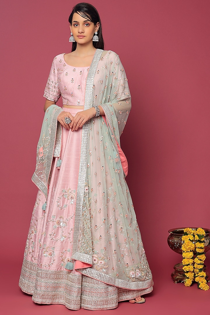 Pink Embroidered Lehenga Set by Summer by Priyanka Gupta