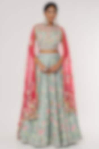 Powder Blue Embroidered Bridal Lehenga Set by Summer by Priyanka Gupta at Pernia's Pop Up Shop