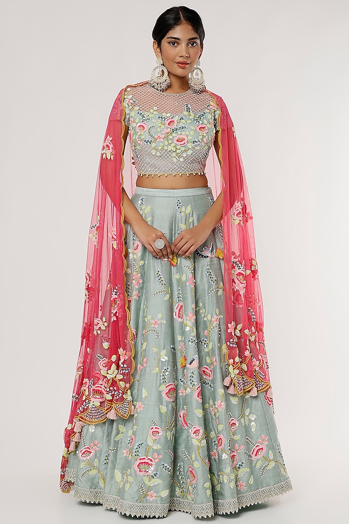 Powder Blue Embroidered Bridal Lehenga Set By Summer By Priyanka Gupta