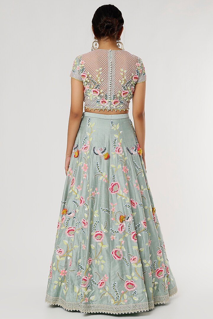 Powder Blue Embroidered Bridal Lehenga Set by Summer by Priyanka Gupta at Pernia's Pop Up Shop