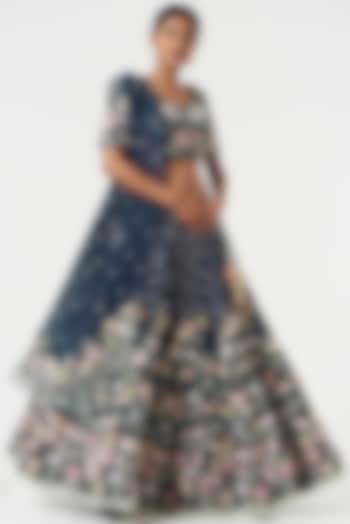 Navy Blue Embroidered Bridal Lehenga Set by Summer by Priyanka Gupta at Pernia's Pop Up Shop