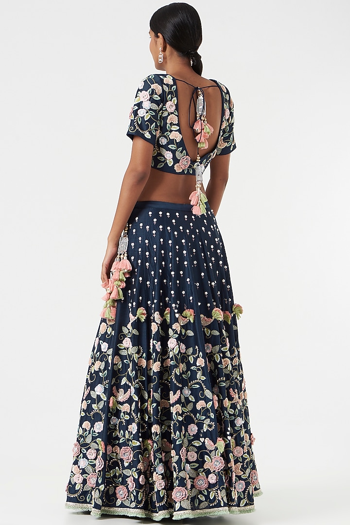 Navy Blue Embroidered Bridal Lehenga Set by Summer by Priyanka Gupta at Pernia's Pop Up Shop