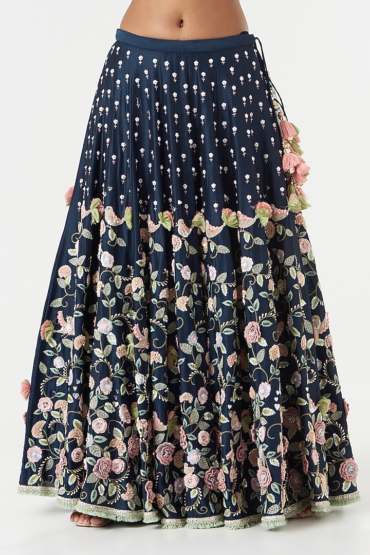 Navy Blue Embroidered Bridal Lehenga Set by Summer by Priyanka Gupta at Pernia's Pop Up Shop