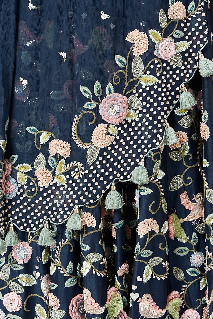 Navy Blue Embroidered Bridal Lehenga Set by Summer by Priyanka Gupta at Pernia's Pop Up Shop