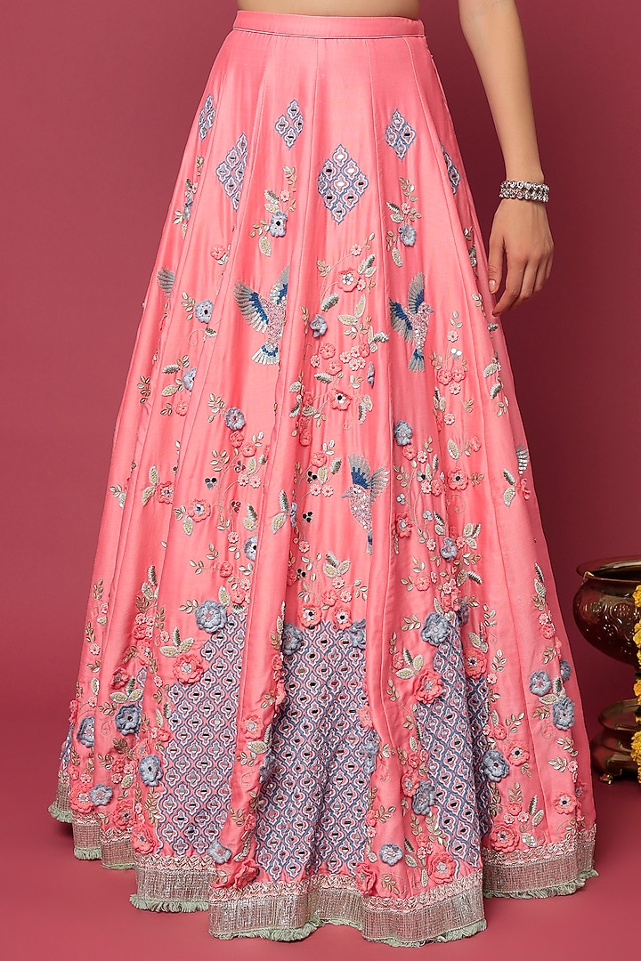 Pink Chanderi Embroidered Bridal Lehenga Set by Summer by Priyanka Gupta at Pernia's Pop Up Shop