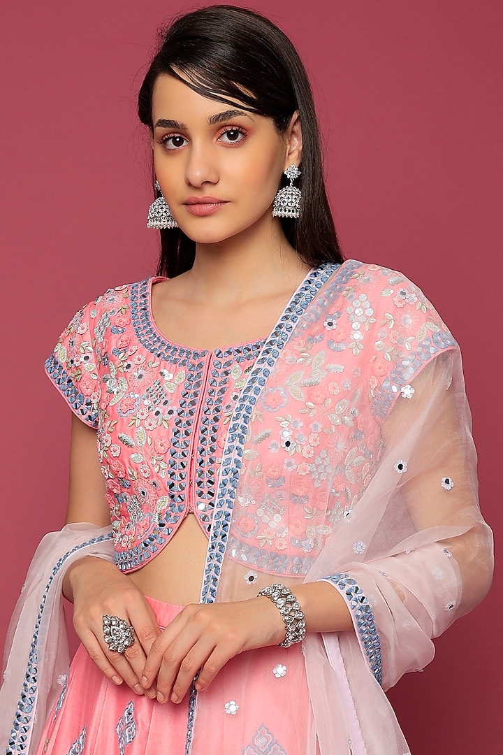 Pink Chanderi Embroidered Bridal Lehenga Set by Summer by Priyanka Gupta at Pernia's Pop Up Shop