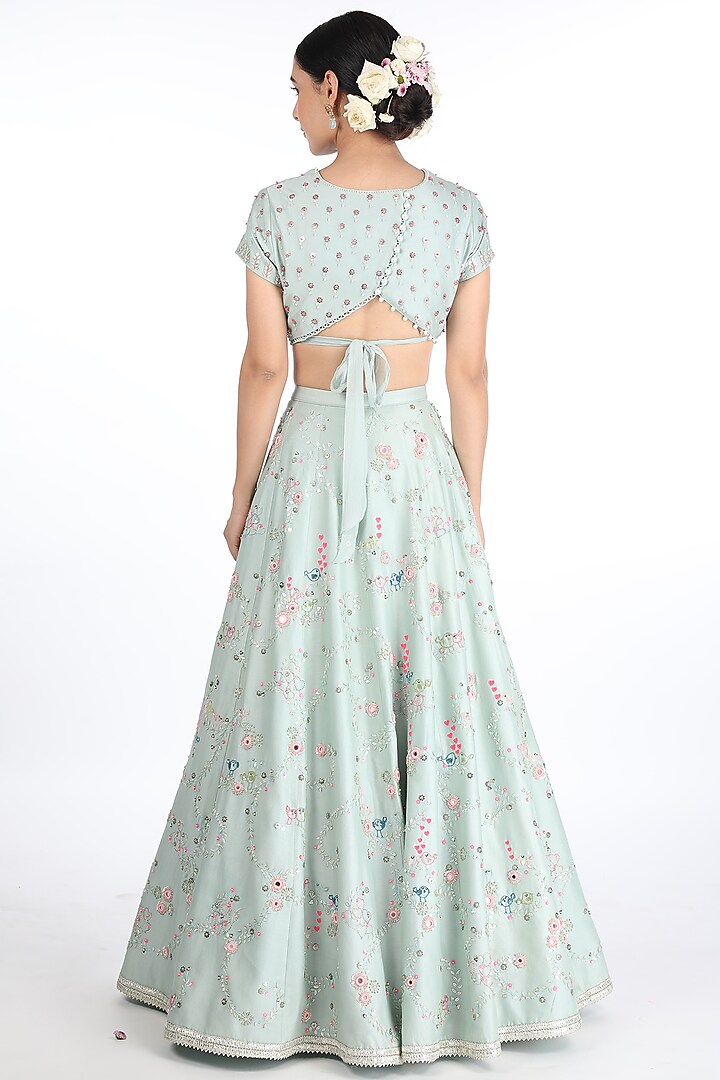 Teal Hand Embroidered Wedding Lehenga Set by Summer by Priyanka Gupta at Pernia's Pop Up Shop