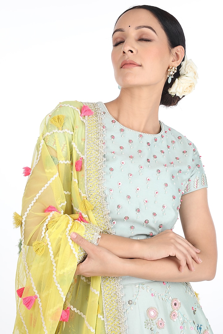 Teal Hand Embroidered Wedding Lehenga Set by Summer by Priyanka Gupta at Pernia's Pop Up Shop