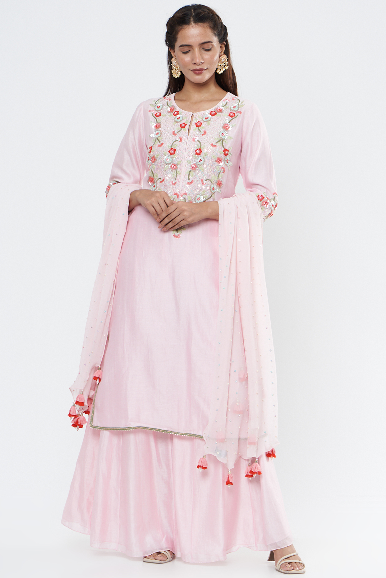 Pink Chiffon Wedding Sharara Set by Summer by Priyanka Gupta at Pernia's Pop Up Shop