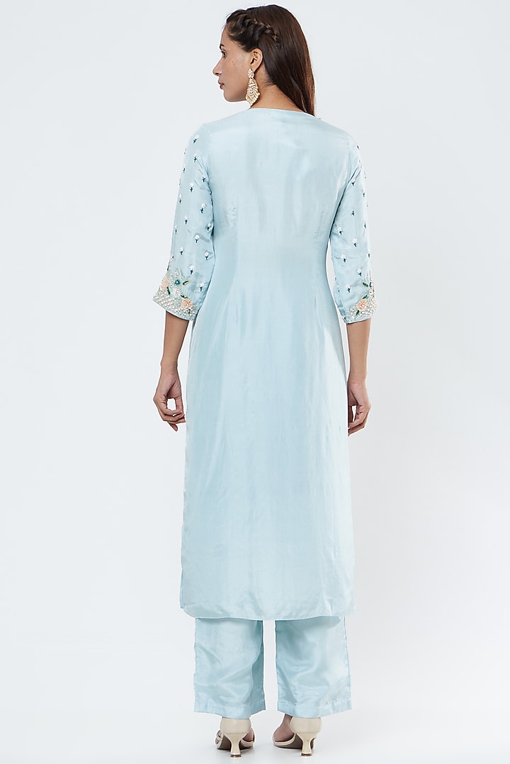 Sky Blue Embroidered Kurta Set by Summer by Priyanka Gupta at Pernia's Pop Up Shop