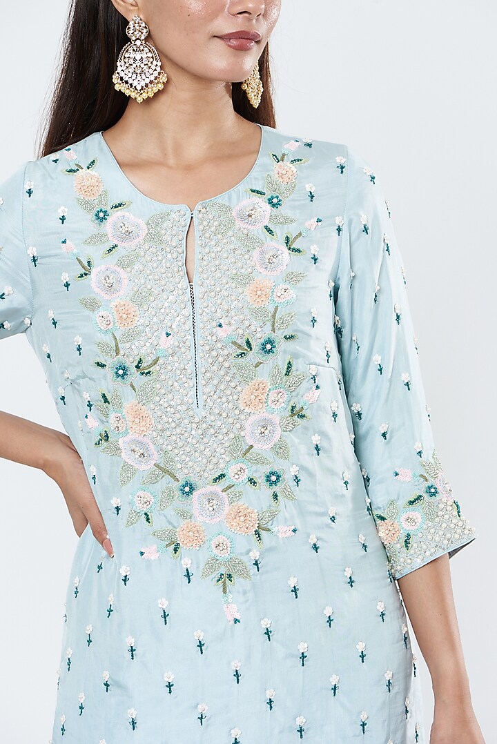 Sky Blue Embroidered Kurta Set by Summer by Priyanka Gupta at Pernia's Pop Up Shop