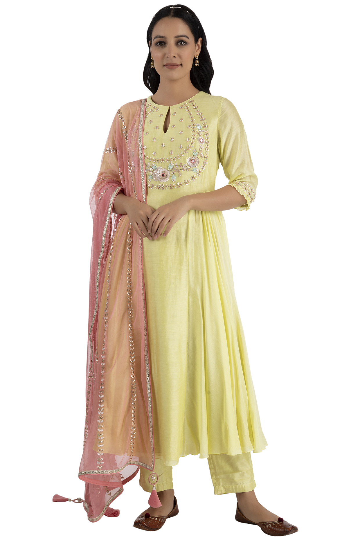 Lime Yellow Embroidered Kurta Set by Summer by Priyanka Gupta at Pernia's Pop Up Shop