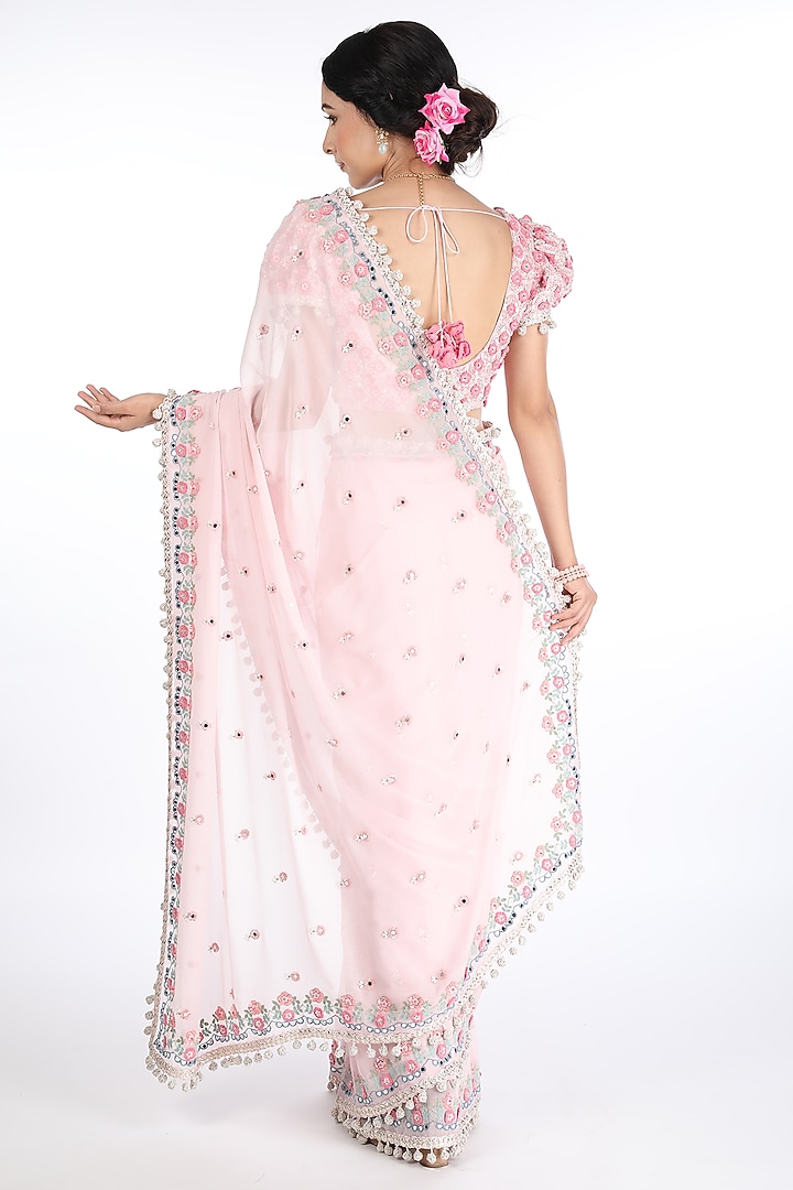 Blush Pink Hand Embroidered Wedding Saree Set by Summer by Priyanka Gupta at Pernia's Pop Up Shop