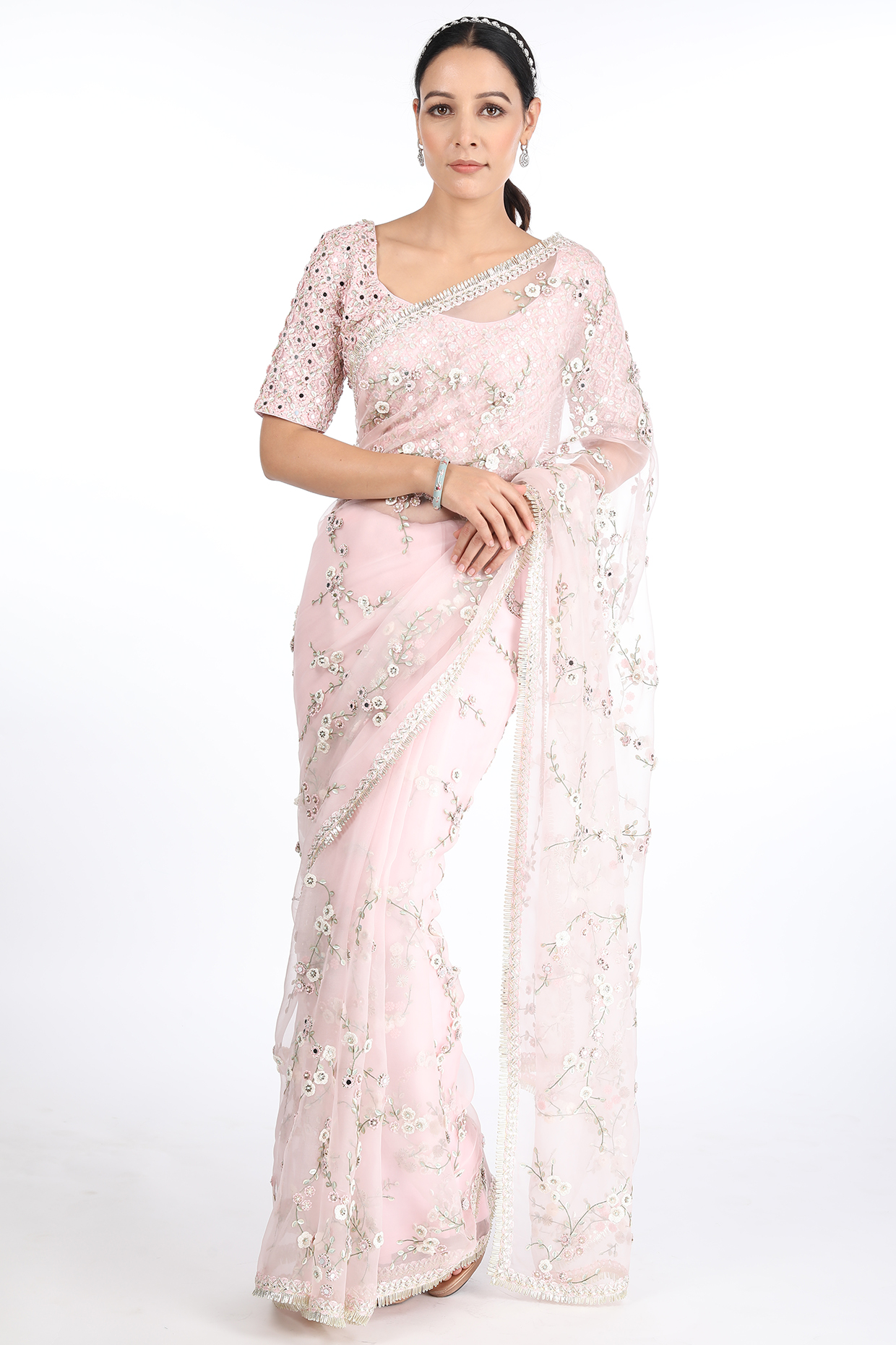 Light Pink Embroidered Wedding Saree Set by Summer by Priyanka Gupta at Pernia's Pop Up Shop