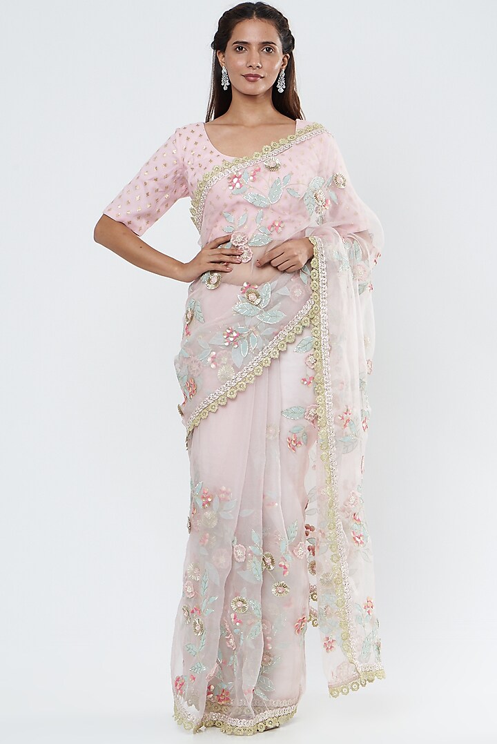 Pink Embroidered Saree Set by Summer by Priyanka Gupta