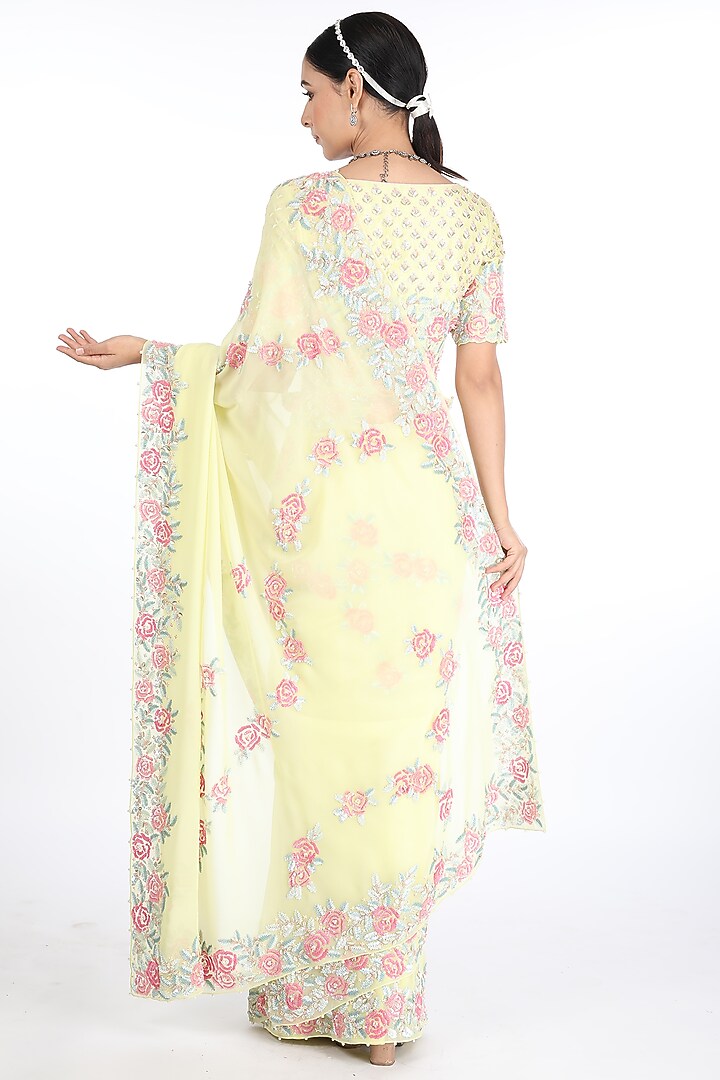 Lemon Yellow Georgette Reception Saree Set by Summer by Priyanka Gupta at Pernia's Pop Up Shop