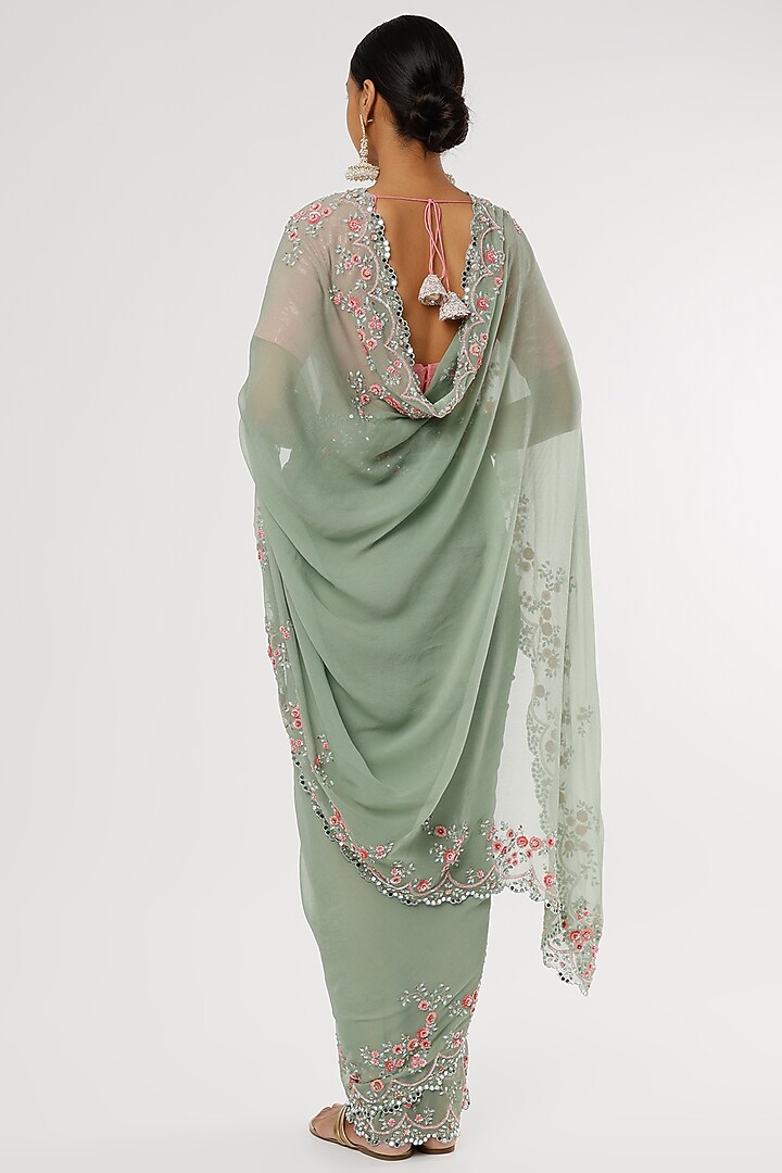 Light Green Embroidered Wedding Saree Set by Summer by Priyanka Gupta at Pernia's Pop Up Shop